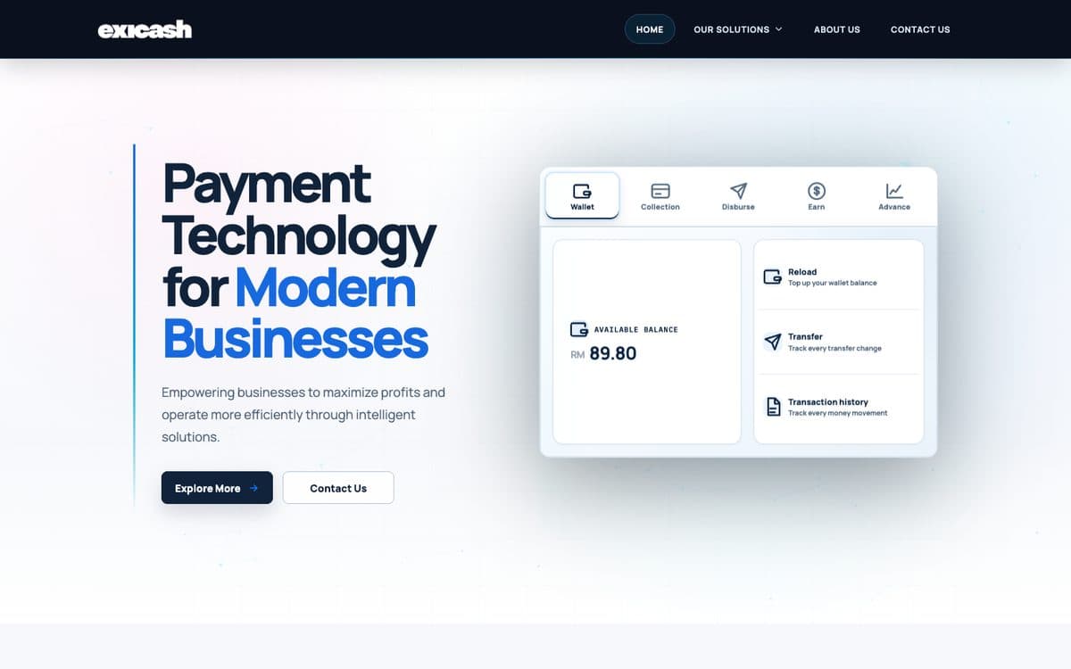 Exicash website homepage